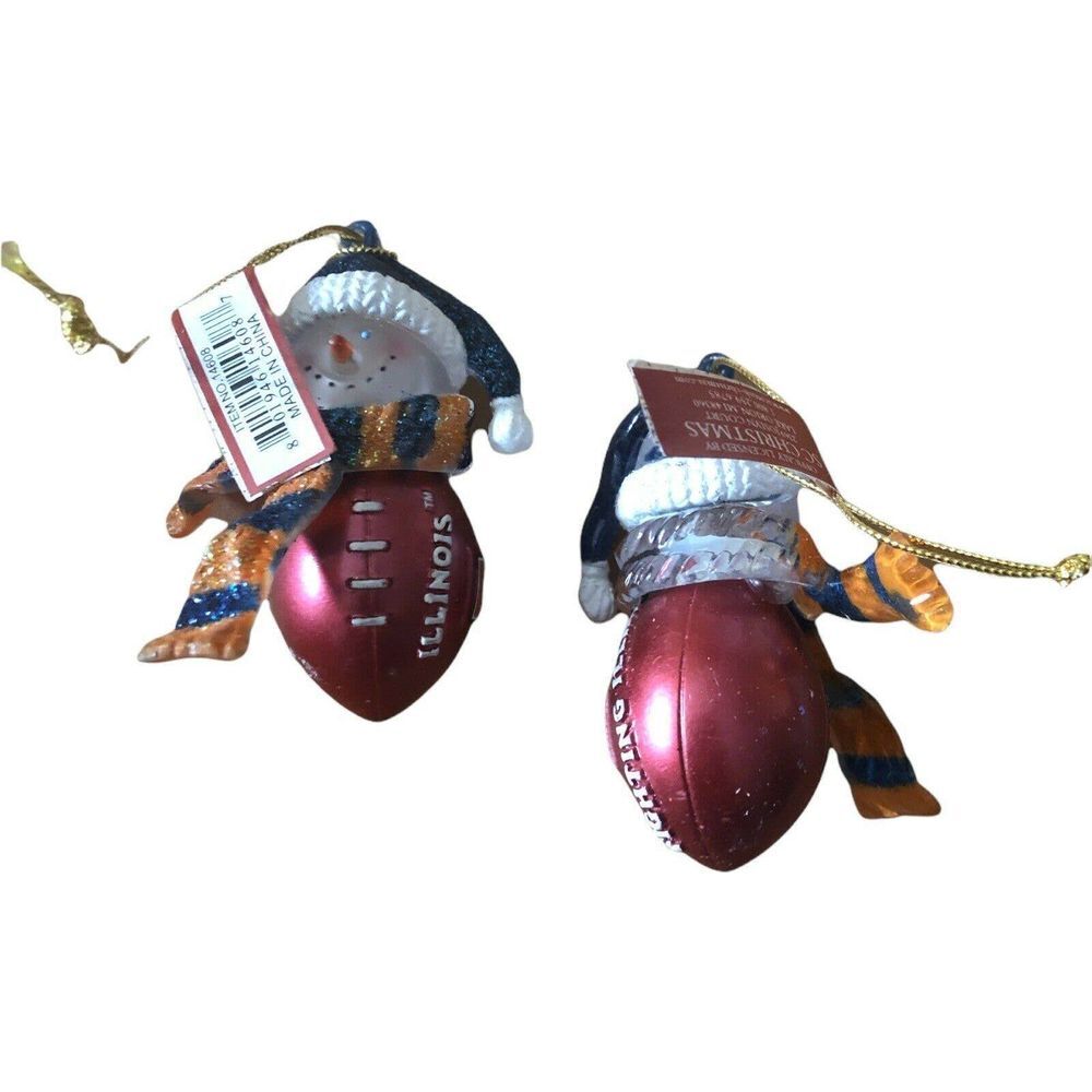 Lot Of 2 Illinois Fighting Illini NCAA Christmas 3" Ornament Football Snowman